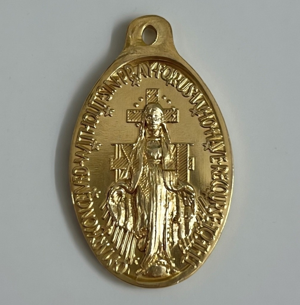 Vintage Gold Plated Miraculous Medal Catholic Religious Pendant Mary Italy 1 in